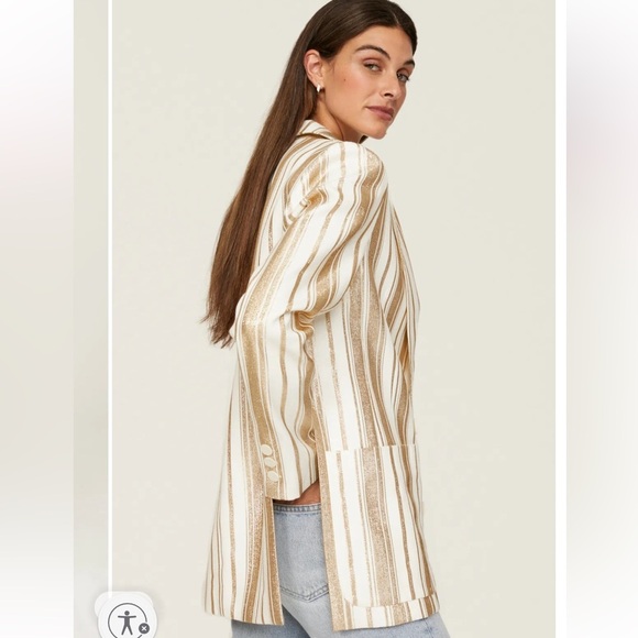 Gently Used 7 for All Mankind Striped Gold and White Women's Blazer Size Small - Picture 2 of 6